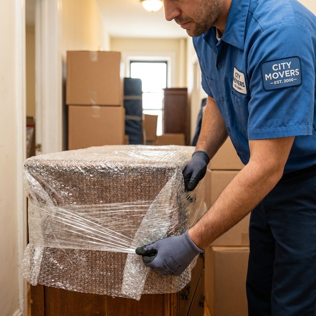 Nhân viên Nguyên Nhật đóng gói đồ đạc cẩn thận